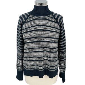 Cyrus Nordic Style Striped Knit Mock Neck Sweater Dark Blue White Size Medium